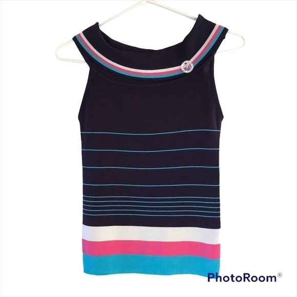 Isola Sleeveless knit sweater colour block. Navy & pink Boat neck Quality fabric - Picture 1 of 10